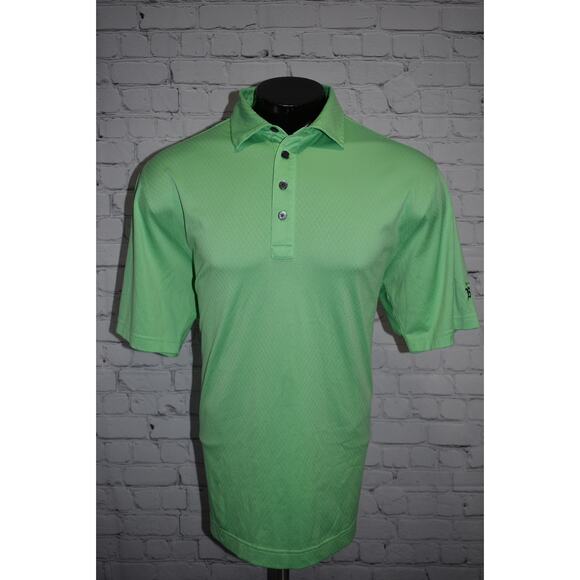 Footjoy Golf Polo Shirt Men Size Large Polyester Performance Neon Green Diamonds - Picture 2 of 8